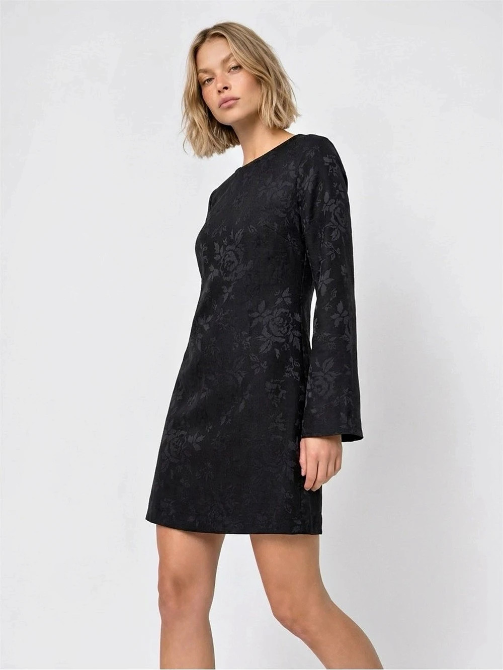 Gap Boatneck Mini Shift Dress Floral Black Small